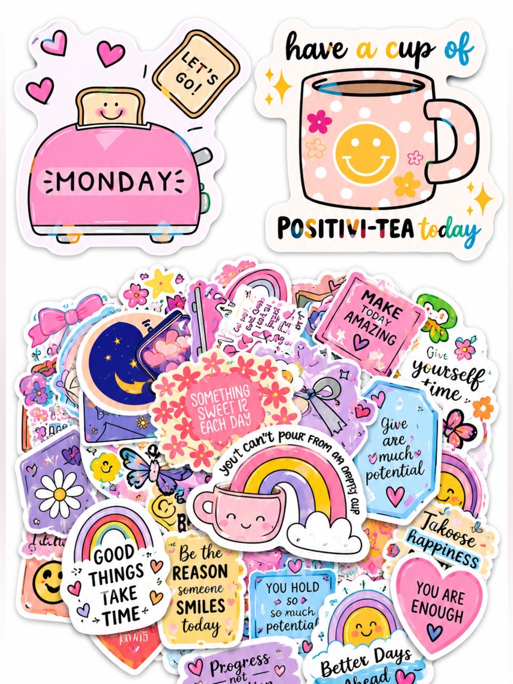 100 Pc Holographic Positive Affirmation Stickers • Individual Cut Stickers NEW
